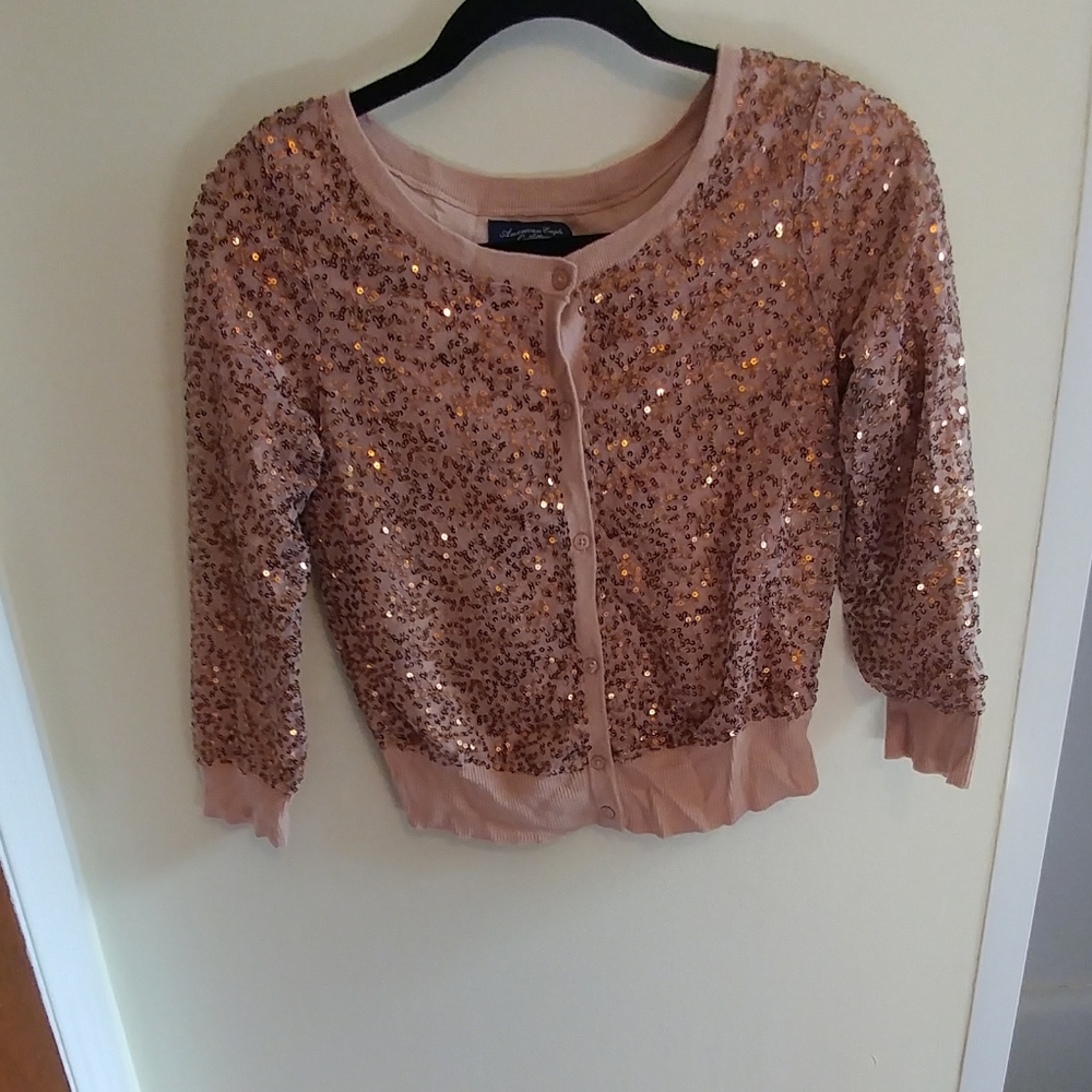 American Eagle Outfitters Pink Sequin Cardigan